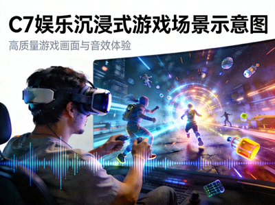 C7娱乐沉浸式游戏场景示意图 - 玩家沉浸在高质量的游戏画面和音效中