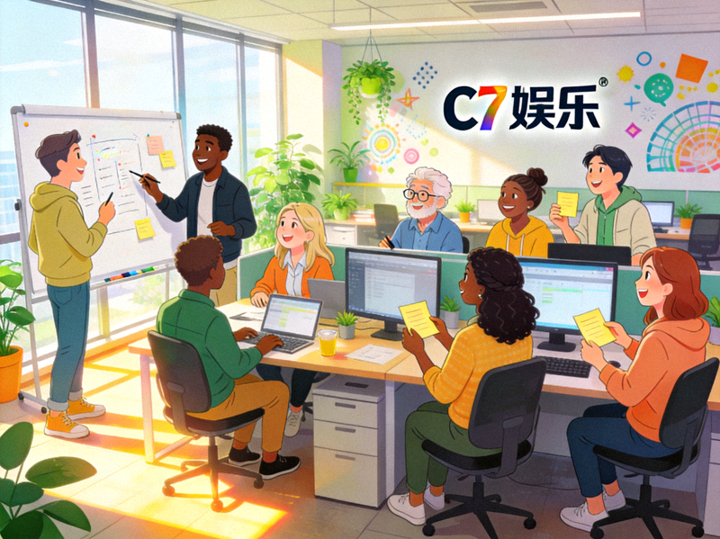 C7娱乐多元化团队成员在创意办公空间协作与交流的欢乐场景